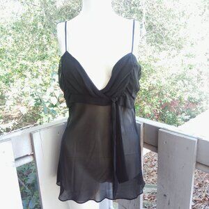 Vintage 90s Y2K Goth Dark Romance Black Sheer Mesh Babydoll Cami Top